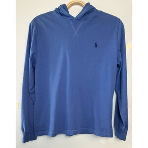 Polo Ralph Lauren Boys Large 14-16 Blue Hooded Long Sleeve TShirt Navy Pony Logo